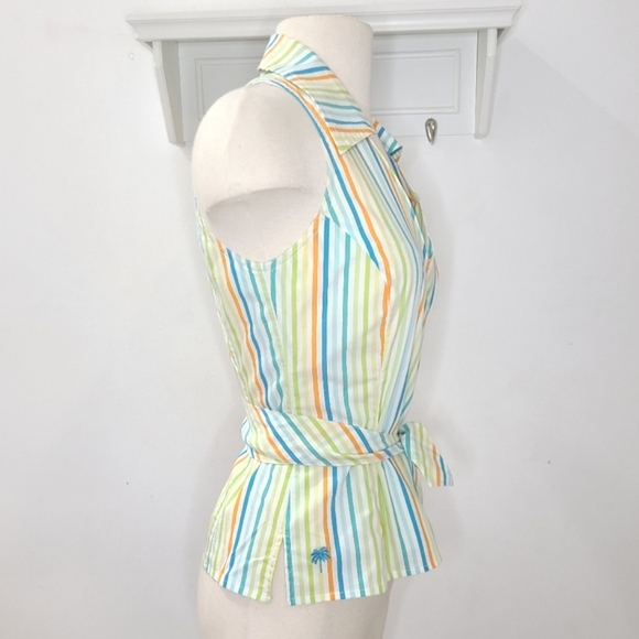Lilly Pulitzer Vintage WHITE LABEL Multi Color Striped Sleeveless Wrap Top Sz 2 - Picture 3 of 11